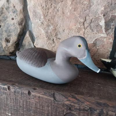 2 WOODEN HAND CARVED DUCKS, 1 IS SIGNED