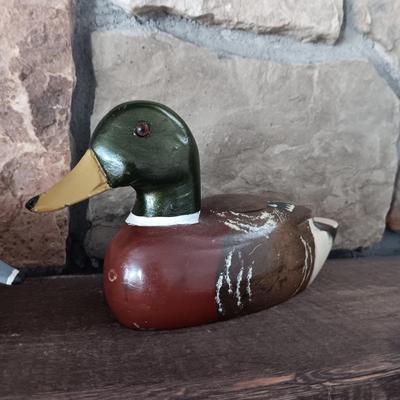 2 WOODEN HAND CARVED DUCKS, 1 IS SIGNED