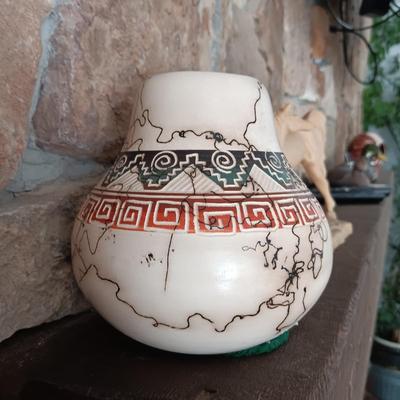 SIGNED "TANNIA" NAVAJO POTTERY AND RESIN TYPE HORSE STATUE