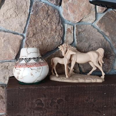 SIGNED "TANNIA" NAVAJO POTTERY AND RESIN TYPE HORSE STATUE