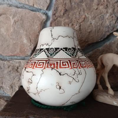 SIGNED "TANNIA" NAVAJO POTTERY AND RESIN TYPE HORSE STATUE