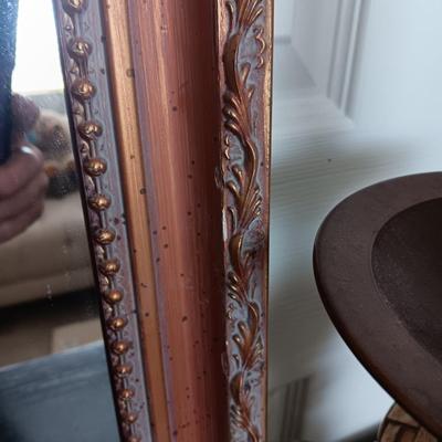 2 TALL TABLE LAMPS AND A FRAMED WALL MIRROR