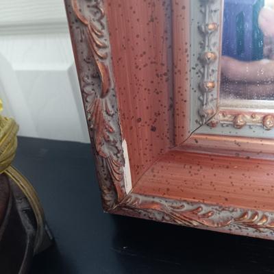 2 TALL TABLE LAMPS AND A FRAMED WALL MIRROR