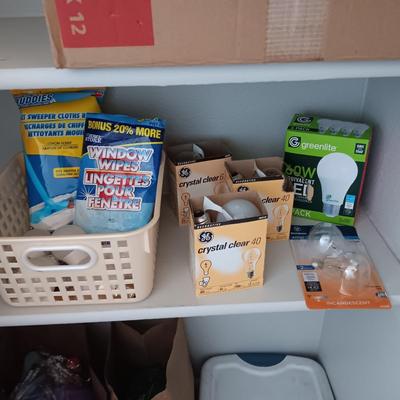 MISC LIGHT BULBS AND PACKAGES OF WINDOW WIPES