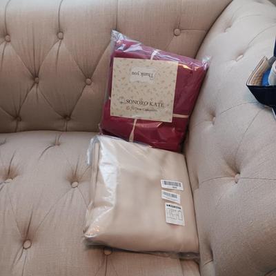 NEW SONORO KATE SET OF QUEEN SHEETS AND NEW 2 PANEL BEIGE CURTAINS 45" LONG