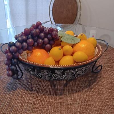 FAUX FRUIT AND 2 BAKING DISHES