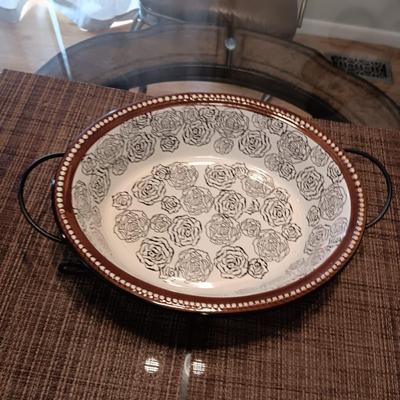 FAUX FRUIT AND 2 BAKING DISHES