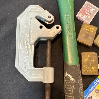 Sale Photo Thumbnail #543: Pipe cutter, hammer, sockets, fuses, and more