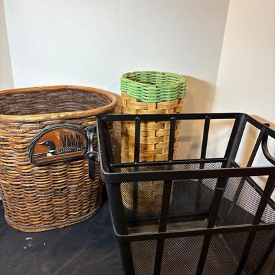 Sale Photo Thumbnail #600: Magazine rack 15x11x 12, loon waste basket 10x8x13, tall basket 7x15