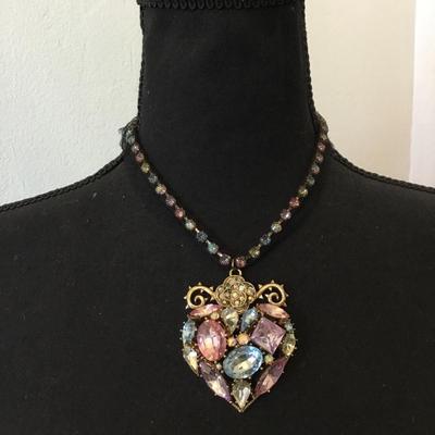Rare, Betsey Johnson, multicolored heart, rhinestone statement, necklace