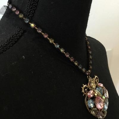 Rare, Betsey Johnson, multicolored heart, rhinestone statement, necklace