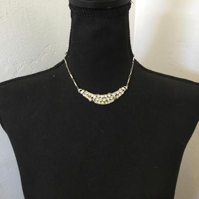 Vintage Silver tone, rhinestone, art deco collar necklace