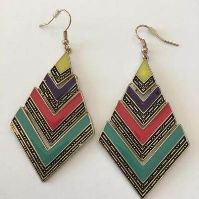 Cute Silver tone multicolored, enamel dangle earrings