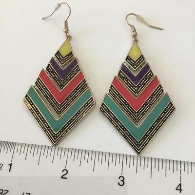 Cute Silver tone multicolored, enamel dangle earrings