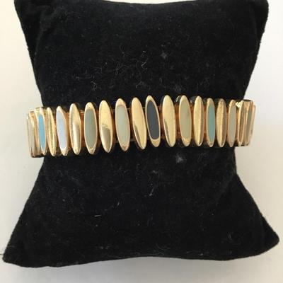 Vintage goldtone multicolored enamel stretch bracelet