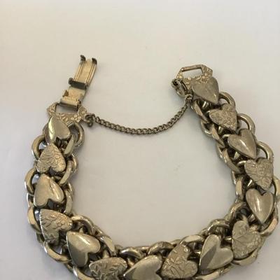 1970s vintage gold chunky double chain heart leaf woodland, elf fantasy, big heavy Boho Bohemian large wide chain link bracelet
