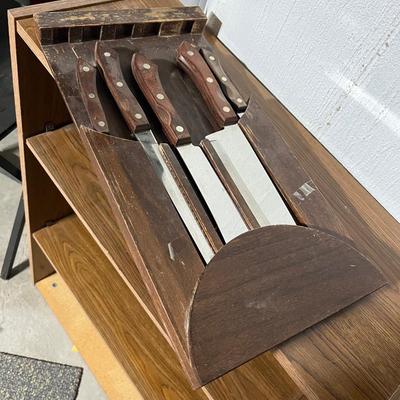 Sale Photo Thumbnail #347: 5 piece kitchen knife set and flat knife block.  The knife block can be mounted on a wall or back of a cabinet door.