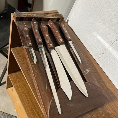 Sale Photo Thumbnail #346: 5 piece kitchen knife set and flat knife block.  The knife block can be mounted on a wall or back of a cabinet door.