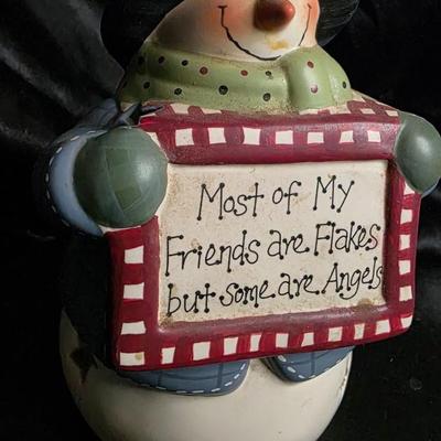 Charming 8" Ceramic Snowman Figurine – “Most of My Friends Are Flakes” Holiday Decor