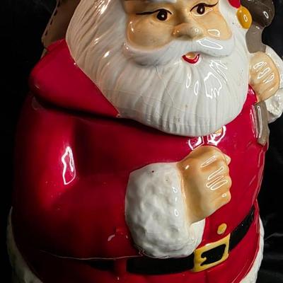 Vintage Santa Claus Cookie Jar with Toy Sack - Christmas Holiday Canister