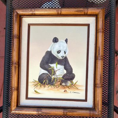 Sale Photo Thumbnail #72: This is a framed, vintage lithograph print of a giant panda, signed by artist Charles Frace. 
The print is titled "Chinese Treasure".