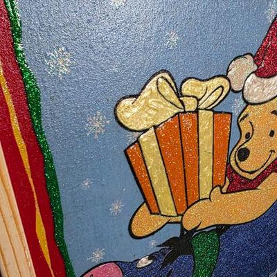 Winnie-the-Pooh & Eeyore Holiday Glitter Art — Framed 17" x 17" Wall Piece