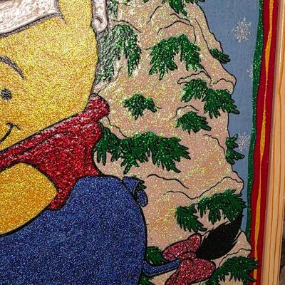 Winnie-the-Pooh & Eeyore Holiday Glitter Art — Framed 17" x 17" Wall Piece