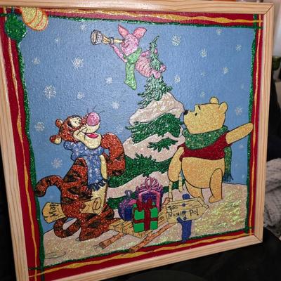 Winnie-the-Pooh, Tigger & Piglet Holiday Glitter Art — 17" x 17" Framed Wall Décor