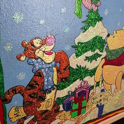 Winnie-the-Pooh, Tigger & Piglet Holiday Glitter Art — 17" x 17" Framed Wall Décor
