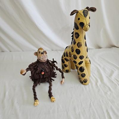 Sandy Vohr Leather Zoo Giraffe & Felt Sculpted Monkey (LR-JS)
