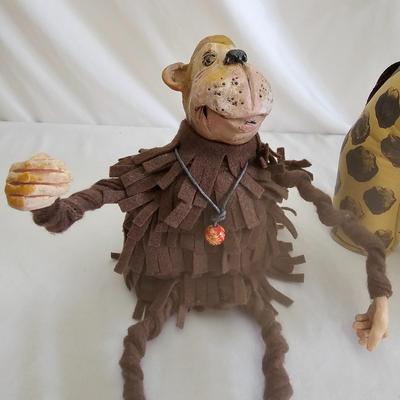 Sandy Vohr Leather Zoo Giraffe & Felt Sculpted Monkey (LR-JS)