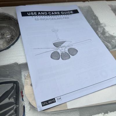 Sale Photo Thumbnail #82: New in box and includes remote & 2 Color Options Blades in chrome.  Takes 3 e26 60 watt bulbs (not included)