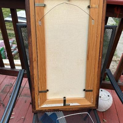 Sale Photo Thumbnail #81: The painting is an oil on canvas landscape depicting a tranquil, autumnal scene with a boat and a tree by David Kwok.