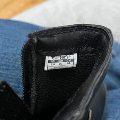 Sale Photo Thumbnail #177: Carter's Toddler Girls Aura Fashion Boot in black faux leather with a heart strap accent in size 7M.

*shipping available at buyers expense