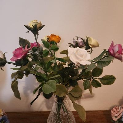 Glass Vase w/ Porcelain Flowers