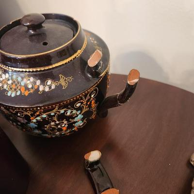Brown Gold Trimmed Tea Set