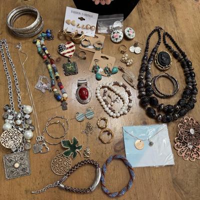 Sale Photo Thumbnail #24: Blue and Peach Necklaces, Pins, Earrings