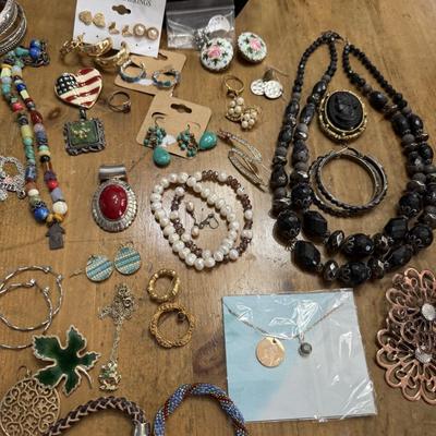 Sale Photo Thumbnail #27: Blue and Peach Necklaces, Pins, Earrings