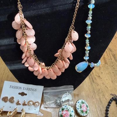 Sale Photo Thumbnail #22: Blue and Peach Necklaces, Pins, Earrings