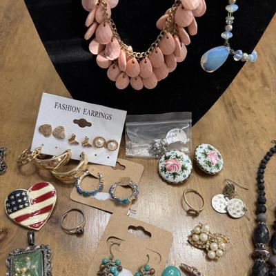 Sale Photo Thumbnail #21: Blue and Peach Necklaces, Pins, Earrings