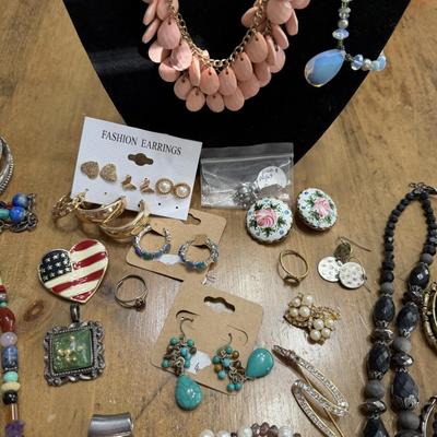 Sale Photo Thumbnail #23: Blue and Peach Necklaces, Pins, Earrings