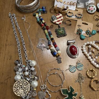 Sale Photo Thumbnail #29: Blue and Peach Necklaces, Pins, Earrings