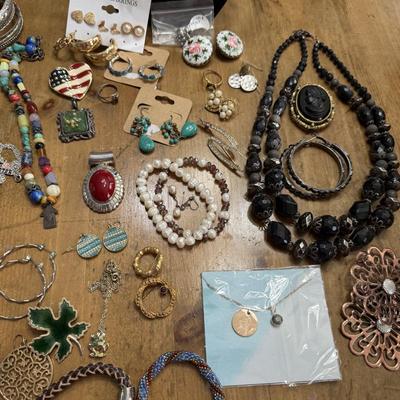 Sale Photo Thumbnail #26: Blue and Peach Necklaces, Pins, Earrings