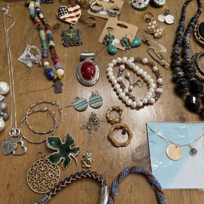 Sale Photo Thumbnail #28: Blue and Peach Necklaces, Pins, Earrings