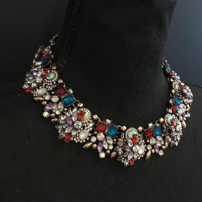 Gorgeous bronze, toned, multicolor, rhinestones statement, necklace