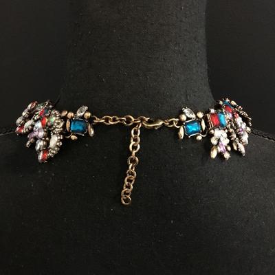 Gorgeous bronze, toned, multicolor, rhinestones statement, necklace