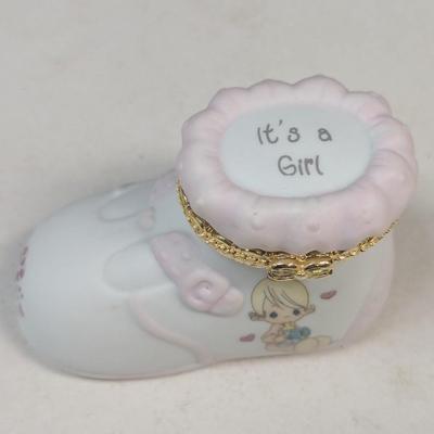 "1980 Jonathan & David" The Original Precious Moments Figurine & Baby Shoe Trinket Box No Boxes