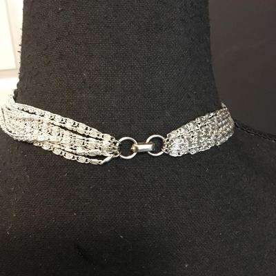 Vintage Sarah Coventry, multi strand, silver toned, pinwheel chain necklace