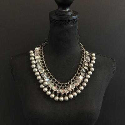 Beautiful, silver toned, faux, glass statement, necklace