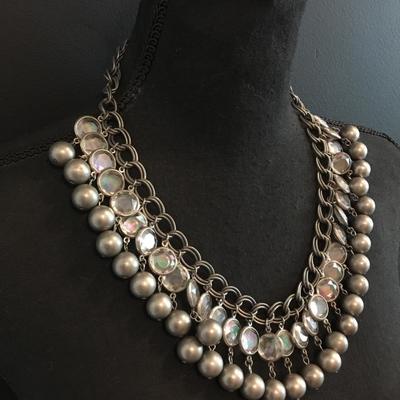 Beautiful, silver toned, faux, glass statement, necklace